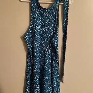Knee length Teal floral dress with tie back